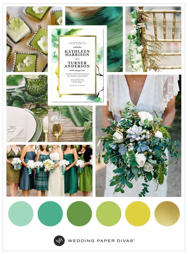 chủ đề đám cưới vàng và xanh lá cây đẹp
