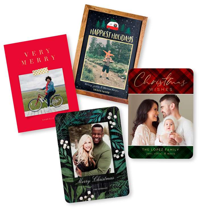 Christmas cards with four different styles and designs and different families
