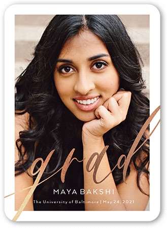  FRONT BACK GEN-SFLY-23012-CE GEN-SFLY-23012-LINER Center Script Graduation Announcement grad card in personalized rose gold foil