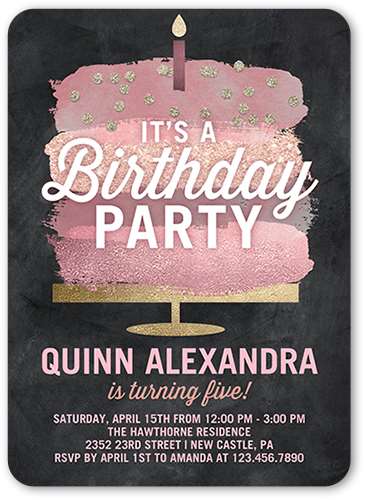thiệp sinh nhật bánh kem màu hồng với lời mời sinh nhật hoàn hảo cho trẻ em