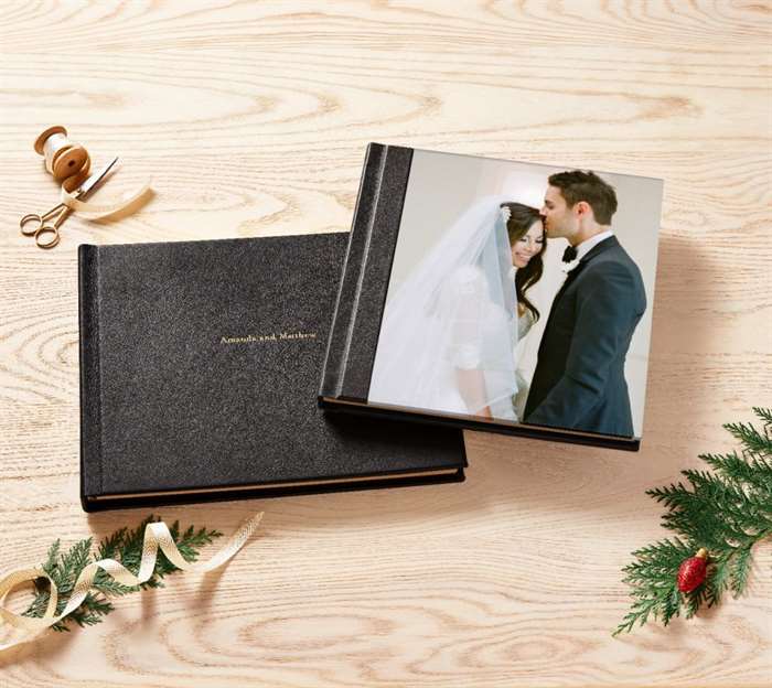 custom wedding photo book with premium leather cover