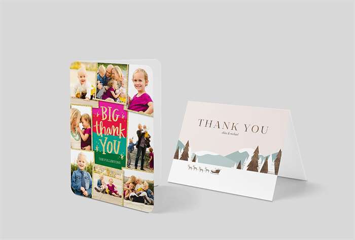 Shutterfly thank you notes with family photo collage and illustrations