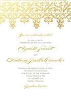 Một lời mời đám cưới bằng ren vàng và trắng.