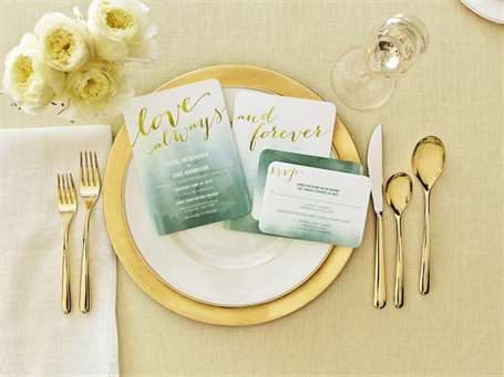 thiệp mời đám cưới màu xanh lá cây và vàng 