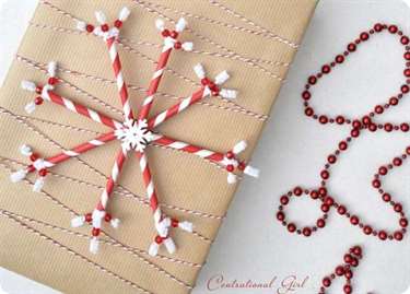 Paper Straws Snowflake Christmas Gift Wrap