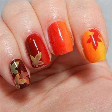 Ombre Leaf Thanksgiving Nail Designs