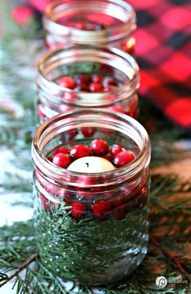 Cranberry Luminaries Christmas Table Centerpiece