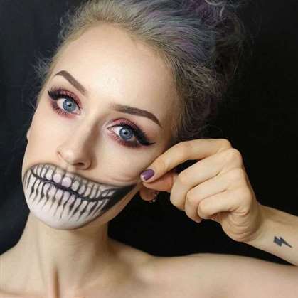 Trang điểm Halloween đáng sợ - Miệng bộ xương