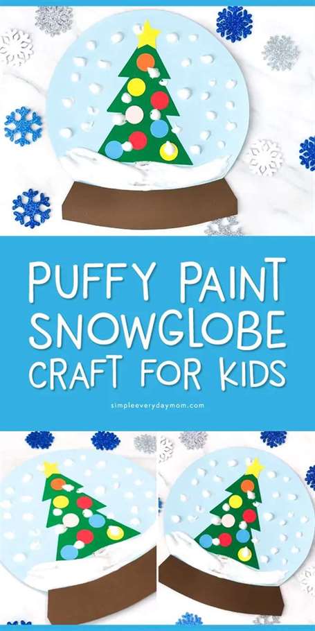 Puffy paint snowglobe paper ornaments for kids