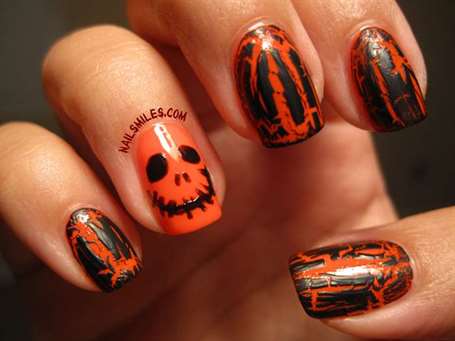 Cam và đen EasyHalloween Nails