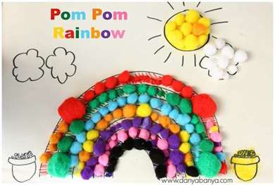 Cắt dán cầu vồng pom pom