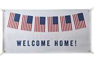 biểu ngữ vinyl chào mừng về nhà với hình ảnh quốc kỳ Mỹ