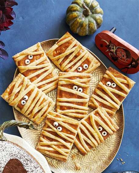 Halloween party appetizers mummy pumpkin hand pies