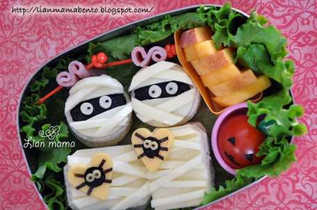 Bữa trưa Halloween cho trẻ em bento xác ướp