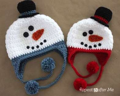 Christmas Crochet Pattern - Snowman Hat with Pom Poms