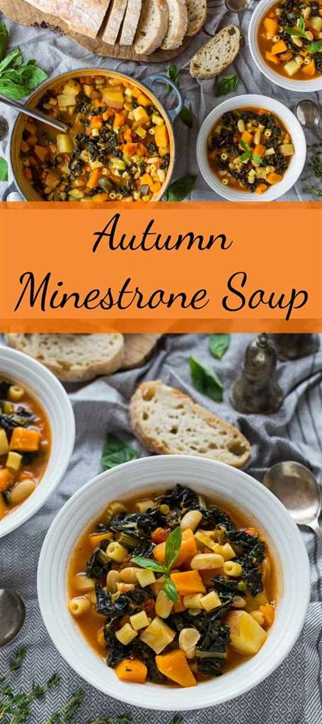 Súp minestrone mùa thu - một món súp thuần chay thịnh soạn, đầy ắp, hoàn hảo cho những tháng lạnh hơn.