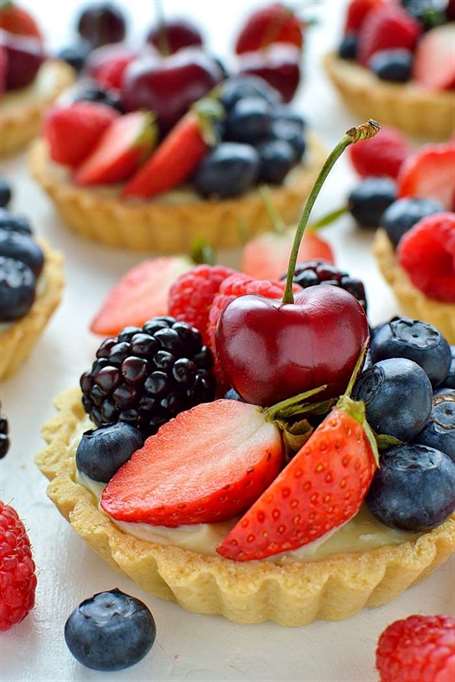 Bánh tart trái cây dừa và quả mọng - một món tráng miệng mùa hè hoàn hảo mang hơi hướng nhiệt đới.