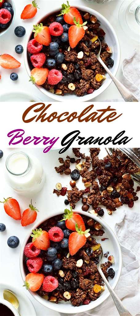 Granola quả mọng sô cô la - một bữa sáng lành mạnh gần giống như món tráng miệng!