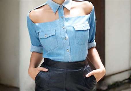 Diy cut out denim shirt