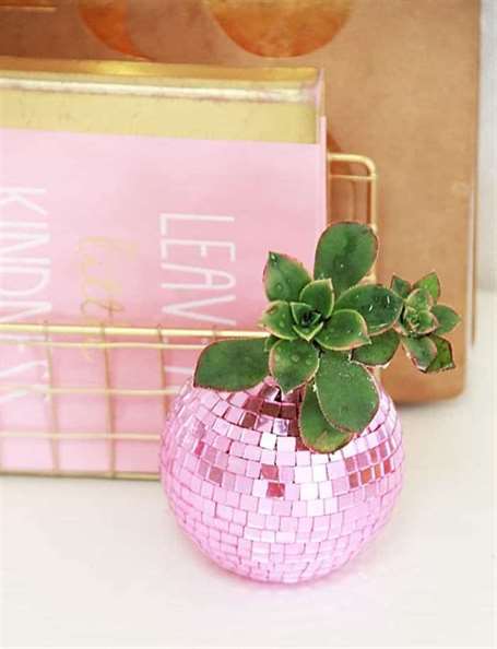 Diy Pink disco ball planter