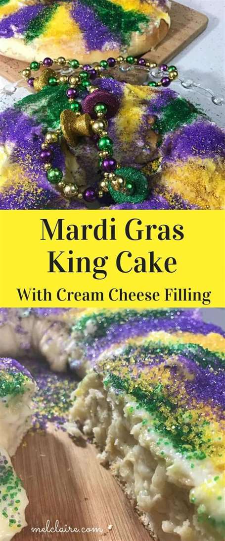 Mardi gras king cake với nhân kem phô mai