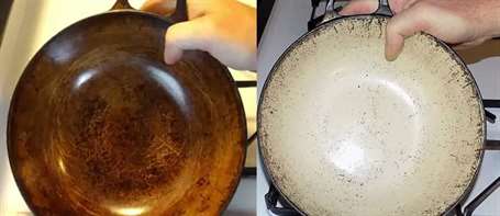 Làm sạch đồ nấu nướng bằng men bị ố bằng baking soda và hydrogen peroxide