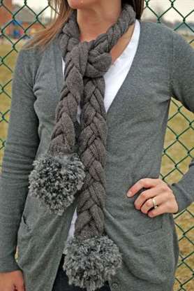16 braided sweater scarf with pom poms
