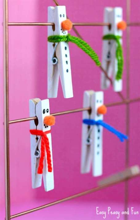 Thủ công người tuyết Clothespin cho trẻ em