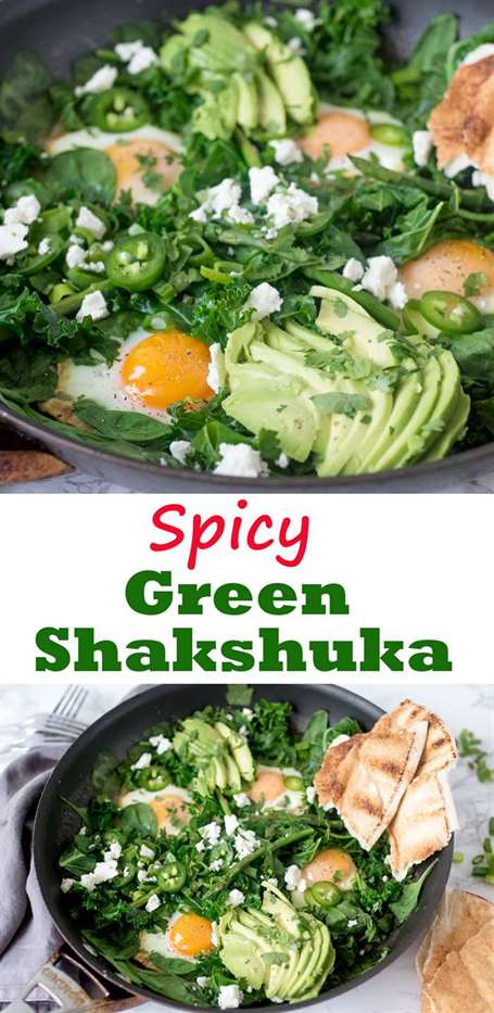 Green Shakshuka - một món ăn nửa buổi cay với trứng tráng, rau xanh và nước sốt lấy cảm hứng từ Thái Lan.