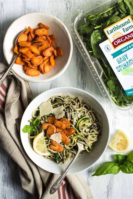 Carrot top pesto pasta