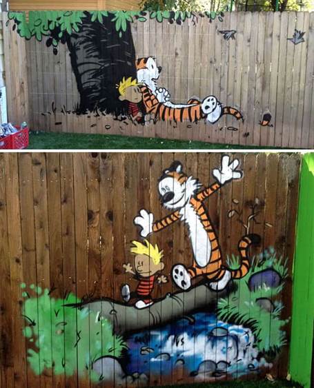 Nghệ thuật hàng rào lấy cảm hứng từ Calvin và Hobbes