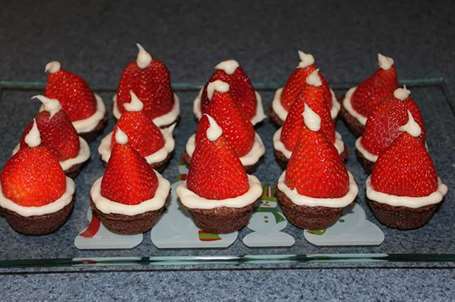 Strawberry Santa hat brownies