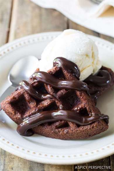 Brownie belgium waffles a la mode