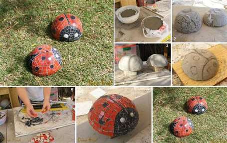 Mosaic lady bug garden điêu khắc