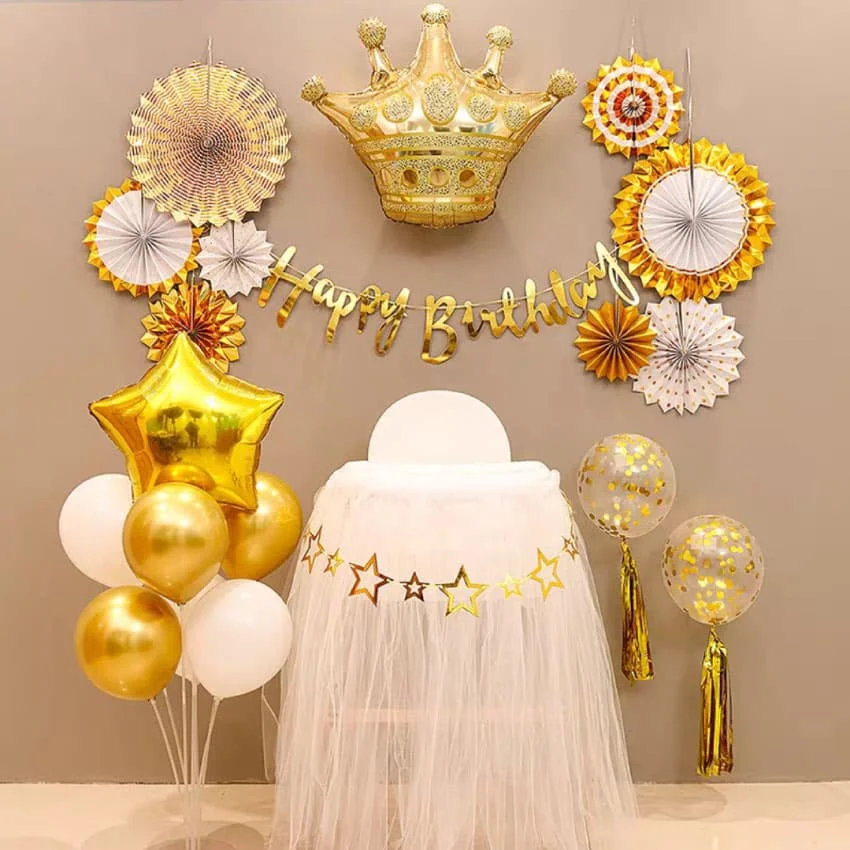 Set bong sinh nhat voi hoa quat vang Set bong sinh nhat voi hoa quat vang