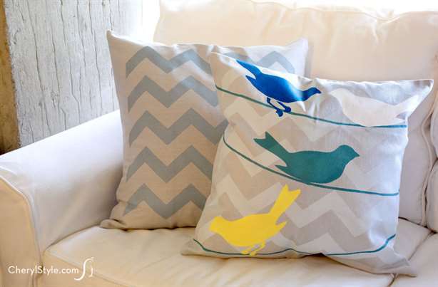 Stenciled Birds Pillowcase