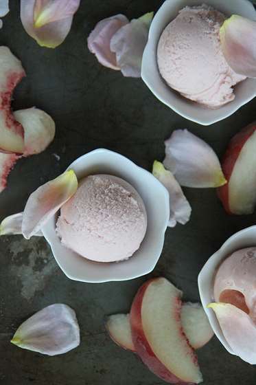 Đào trắng và sorbet hoa hồng