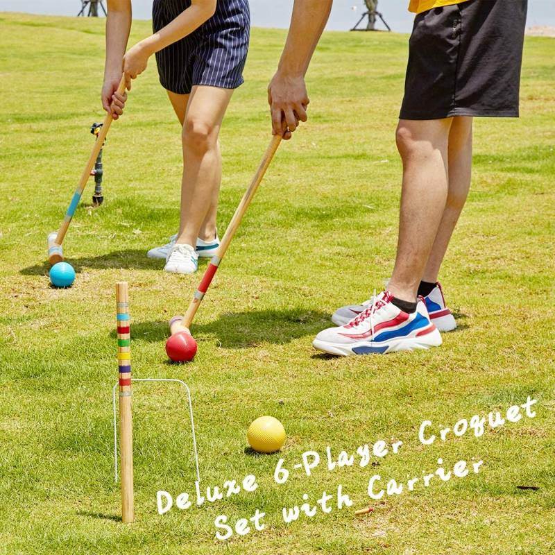 Apudarmis sáu người chơi croquet set với vồ gỗ thông cao cấp