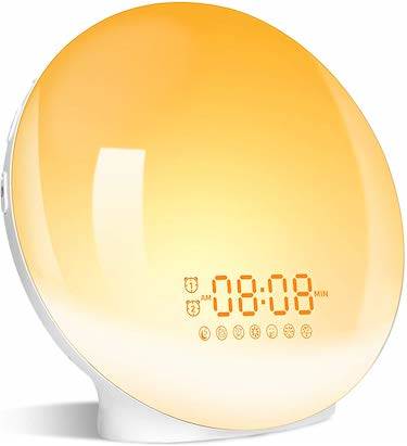 Đèn báo thức, đồng hồ chuông báo thức 8 màu mô phỏng mặt trời mọc & tính năng hỗ trợ giấc ngủ