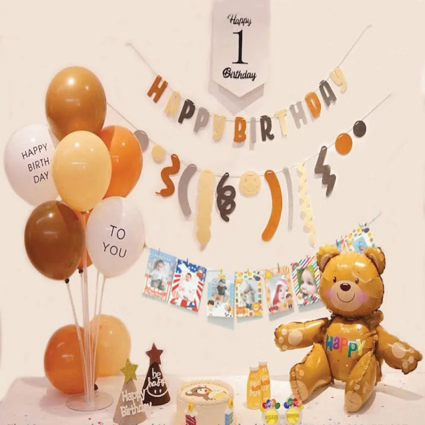 Set trang tri don gian be gau happy de thuong Set trang tri don gian be gau happy de thuong