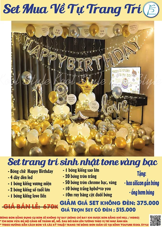 Set trang tri sinh nhat tong vang bac Copy