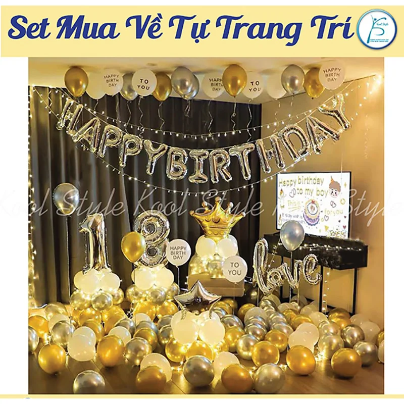 Set trang tri sinh nhat tong vang bac