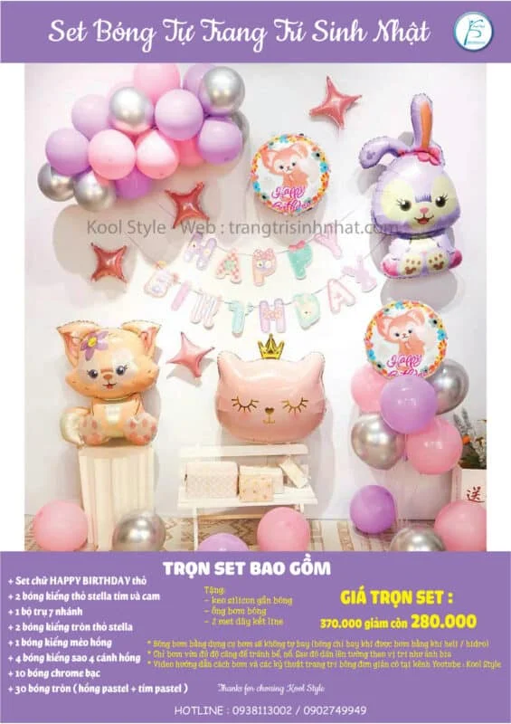 Set trang trí sinh nhật thỏ tím set tho tim scaled e1679392596303