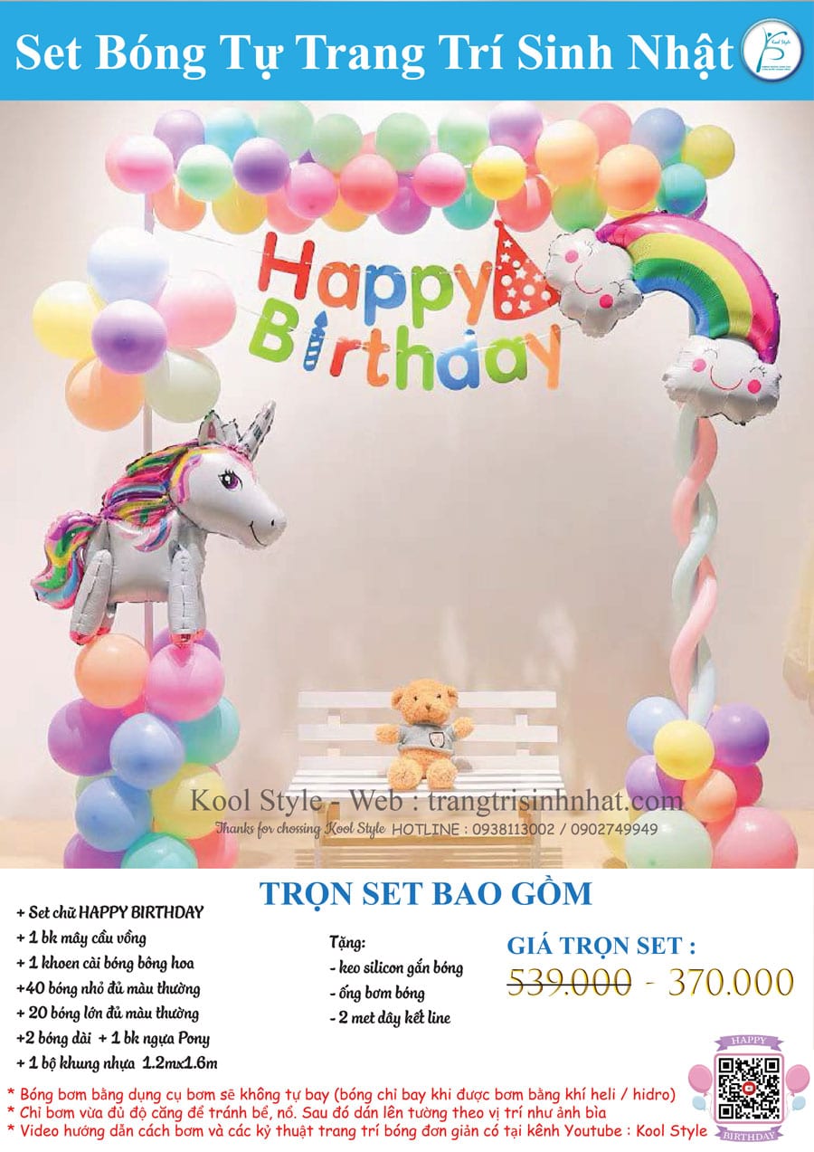 chi tiet set trang tri sinh nhat ngua pony khung nhua gan bong tien loi