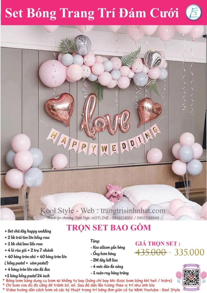 set trang tri phong tan hon happy wedding